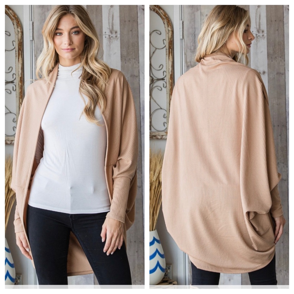 Solid Urban Knit Batwing Shawl Open-Front Cardigan